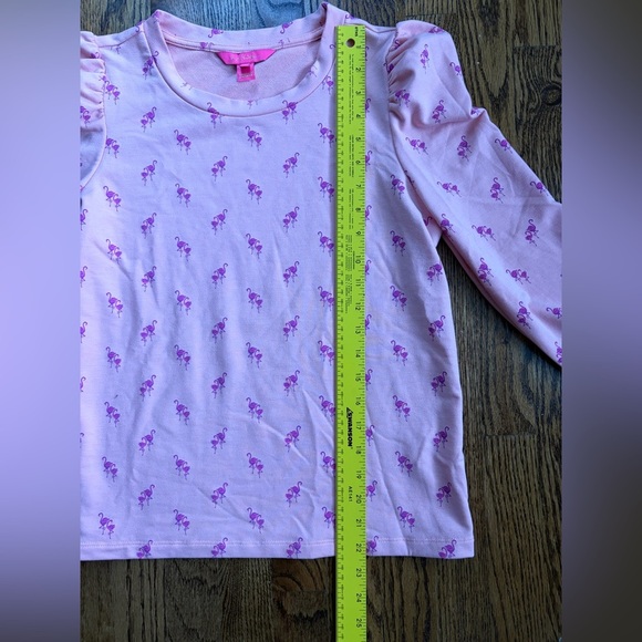 Lilly Pulitzer Jansen Sweatshirt Peach Hyacinth Flamingo Print Sz Small - Picture 7 of 9